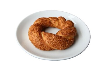 Turkish bagel, Simit. Isolated on white background.