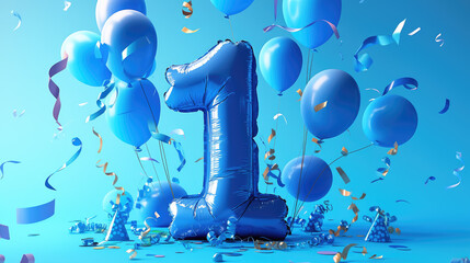 Balloons and decor. The child's birthday is 1 year old.