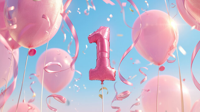 Balloons and decor. The child's birthday is 1 year old.