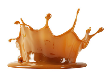 floating caramel crown splash isolated on a transparent background, cut-out background