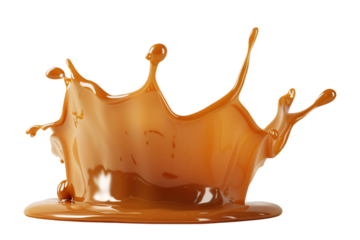 floating caramel crown splash isolated on a transparent background, cut-out background