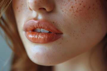 Fototapeta premium Close Up of a Woman With Freckles on Her Face
