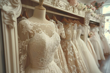 Row of Wedding Dresses on Display