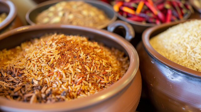 Nasi Kebuli, Spice Arabian Rice with Clove, Cinnamon, and Garlic. Generative Ai