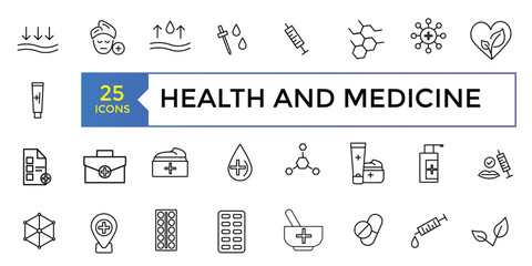 Health and medicine line icons collection. UI icon set in a flat design. Outline icons pack. Vector illustration