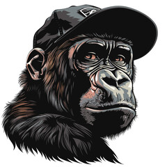 Stylish Gorilla in Cap Portrait Design element for poster
