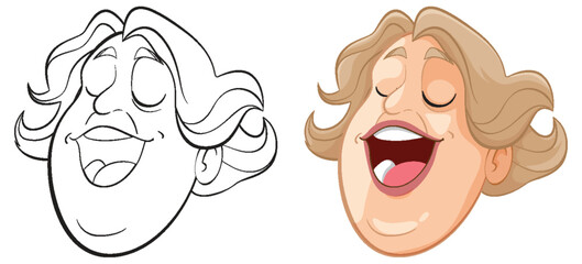 From line art to colored, happy cartoon face