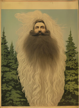 Vintage style magazine cover with title blank, the cover image depicts a man with enormous facial hair