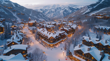 Vail's Lively Ski Resorts: Mountainside in White and Blue - obrazy, fototapety, plakaty