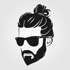 Bearded men in sunglasses, hipster face icon isolated. Vector illustration