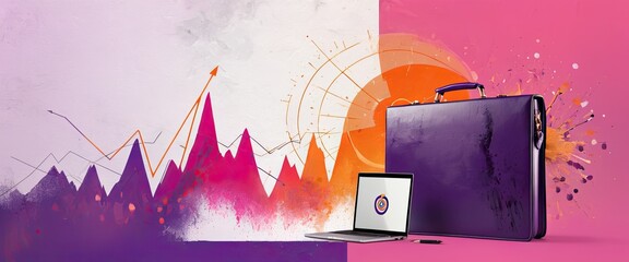 Abstract vibrant dynamic composition of business goals purple pink orange banner poster header design