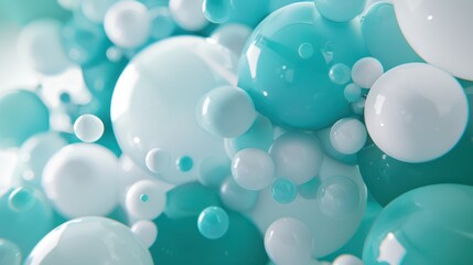 A close-up of spheres in calming aquatic tones, with a focus on the play of light and shadow, evoking a sense of tranquility and fluidity