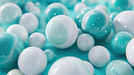 glossy cyan and white spheres with subtle reflections and highlights, suggesting concepts of unity, diversity, or individuality.