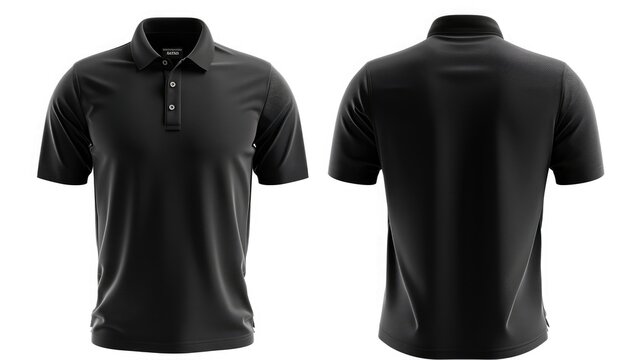 blank black polo t-shirt template, front and back design isolated on white