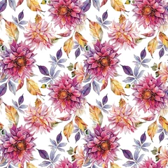 Badezimmer Foto Rückwand seamless floral pattern Dahlia, watercolor, fabric pattern, , leaves, textile, arts and crafts fashionable colors  Textiles, handicrafts artwork backgrounds luxury wallpapers natural collection art  © Nawn