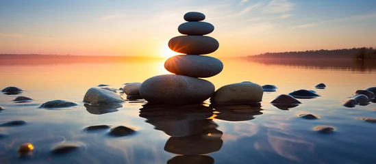  stack of pebbles rock,  serenity and calm concept background © Menganga