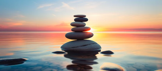 Tuinposter stack of pebbles rock,  serenity and calm concept background © Menganga