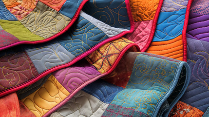 Colorful quilted fabric in close-up.