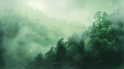 Zelfklevend Fotobehang Misty Green Mountains © Prangthip