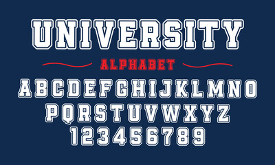 Editable typeface vector. University sport font in american style for football, baseball or basketball logos and t-shirt.	 - obrazy, fototapety, plakaty