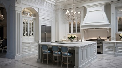 Beautiful luxury home kitchen with white cabinets