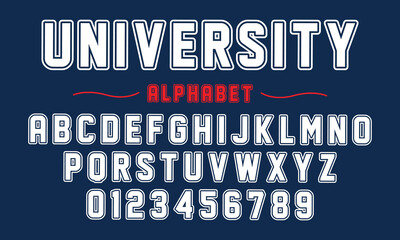 Editable typeface vector. University sport font in american style for football, baseball or basketball logos and t-shirt.	 - obrazy, fototapety, plakaty