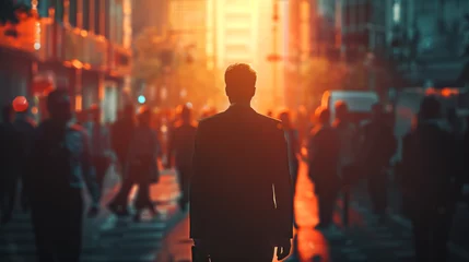Foto op Plexiglas a businessman walking in a street crowded with business people © Ali