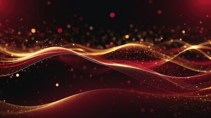 Obraz premium Abstract golden background, golden wallpaper, blue wavy website banner, golden wallpaper and particles background, glowing wavy lines wallpaper, red background