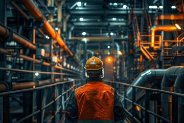 a factory worker wearing safety helmet in a factory