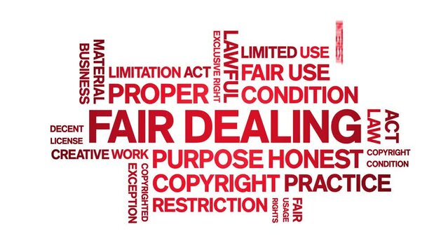 Fair Dealing animated tag word cloud;text design animation kinetic typography seamless loop.