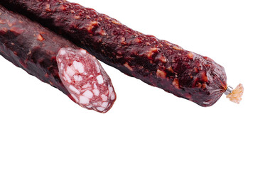 Italian salami sausage isolated on white background