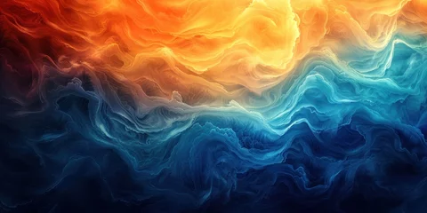 Foto auf Glas A seamless abstract gradient that transitions from fiery orange to icy blue, evoking a sense of fluid dynamism. © Thares2020