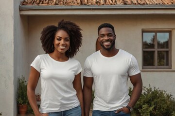 Young happy African couple in front of their house