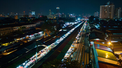 Night view of the Train Night Market Ratchada.