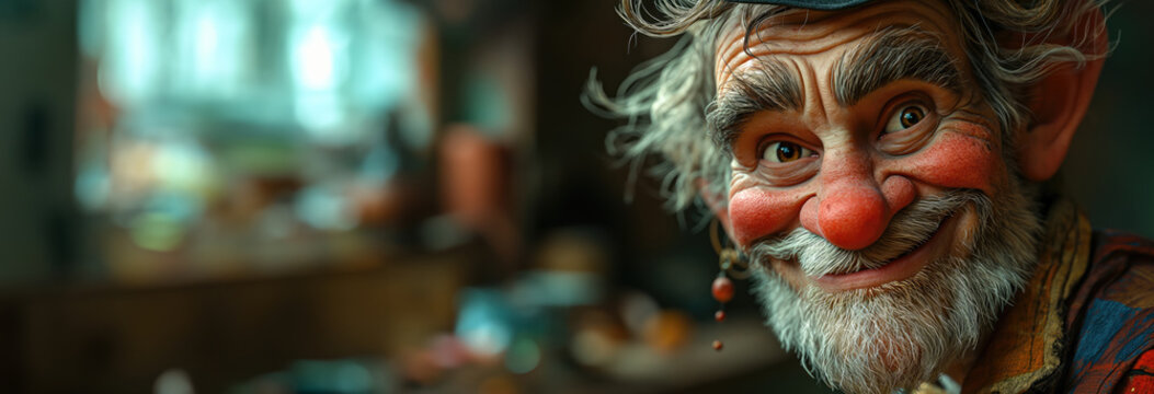 An old man, 3d character, smiles and expresses happiness. Created with generative AI.