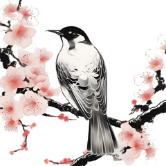 Bird painting, Traditional Japanese brush painting style..