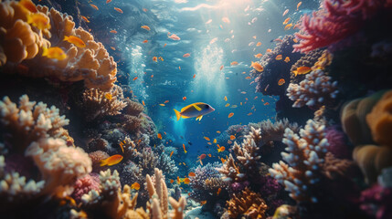 Naklejka na ściany i meble Vibrant and Serene Underwater Coral Reef