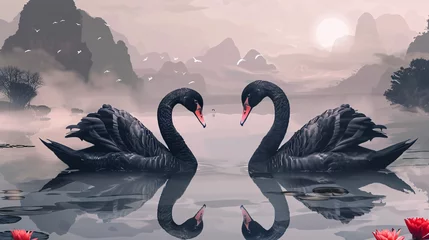 Deurstickers Black swans © Anaya