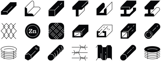 Steel Products, icon set. Symbol Collection in transparent background. - obrazy, fototapety, plakaty