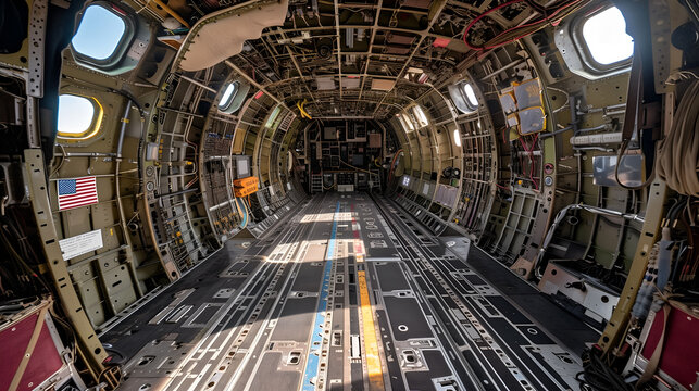 Inside of a military cargo plane