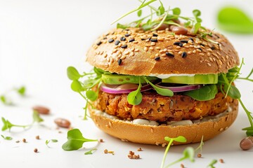 Vegan burger with fresh vegetables