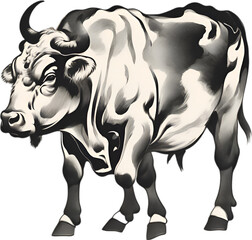 Obraz premium Bull painting, Traditional Japanese brush painting style.