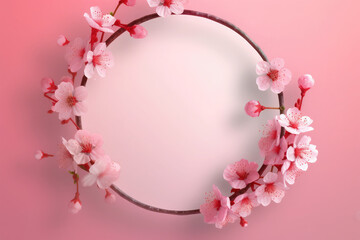 circle decorated sakura on pink background.