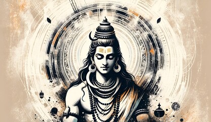 Illustration of lord shiva portrait in grunge style for maha shivratri. - obrazy, fototapety, plakaty