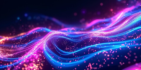 3d render, abstract neon background of twisted glowing lines. Neurolink metaphor, connection concept. Fantastic wallpaper, Generative AI