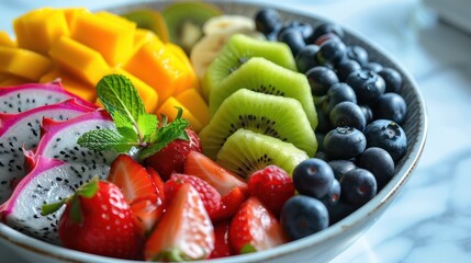 Colorful tropical fruit platter with a variety of fresh slices