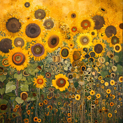 sunflowers in sun Original oil painting of sunflower flowers, beautiful sunflowers flowers on canvas. Modern Impressionism.Impasto artwork.