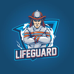 Vector Illustration Fire Fighter with LIFEGUARD text Esport Logo