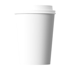 Clean and blank white paper cup for coffee without background. Template for mockup. With white lid