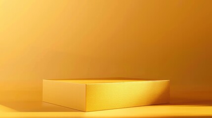 Minimalist yellow golden platform against a warm-toned backdrop, ideal for product display.